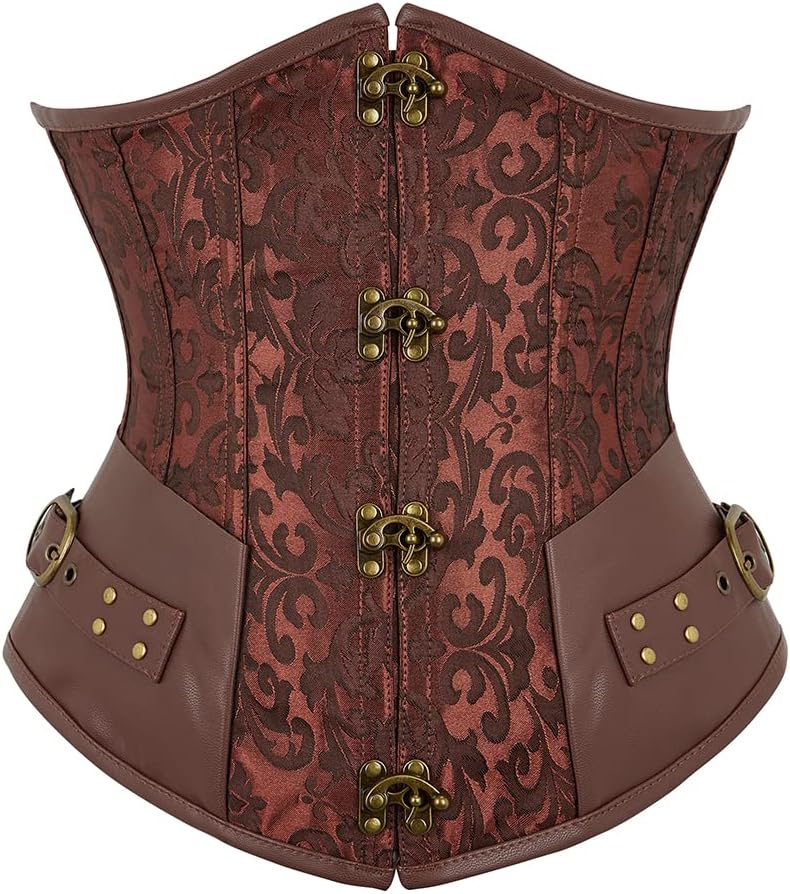 Grebrafan Rockabilly Corset Skirt with Blouse Steampunk Underbust Corsets Costume