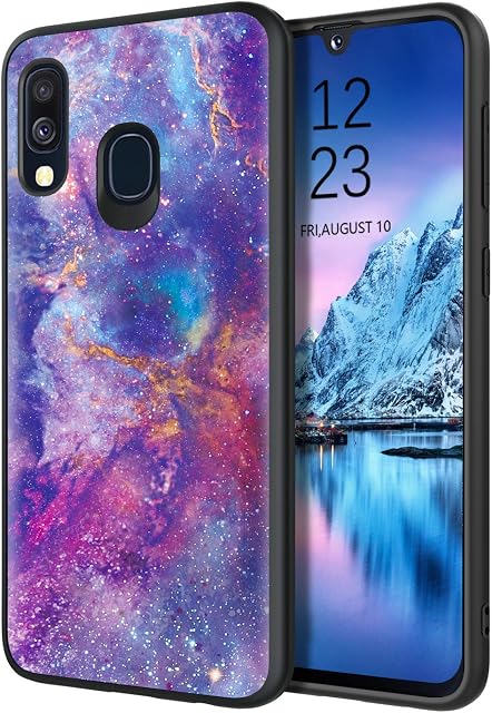 DOMAVER Samsung Galaxy A40 Case, Samsung A40 Case Purple Nebula Design Slim Fit Luminous Glow in the Dark Nebula Lightweight Thin Anti-Slip Bumper Flexible TPU Phone Case Samsung A40 - Purple