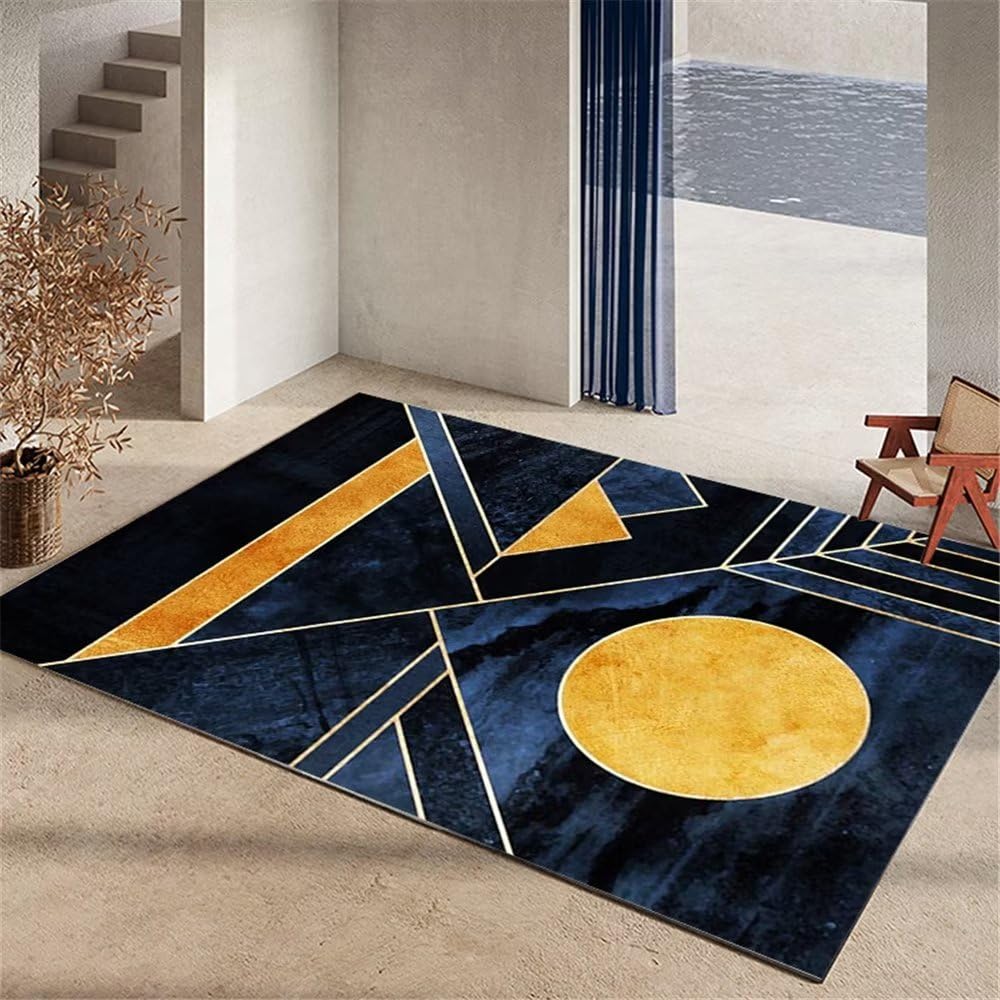 Tapis de salon géométrique moderne bleu foncé finitions soignées 200x300cm