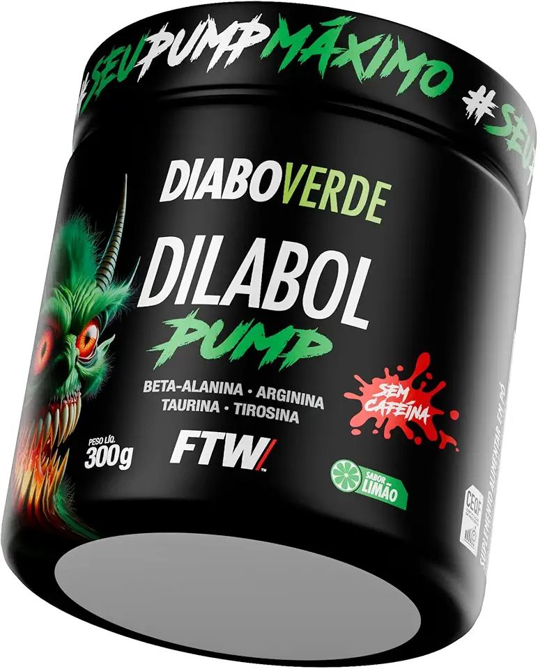 FTW Diabo Verde Dilabol Pump 300g, Pré-Treino em Pó com Beta-Alanina, Arginina, Taurina, Tirosina, Zinco e Cromo, Sem Cafeína, Suplemento Alimentar (Limão)