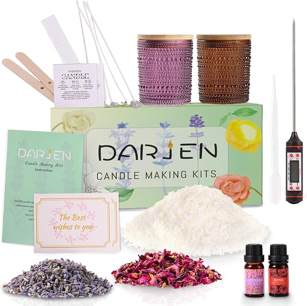 DARJEN Candle Making Kit for Beginners, 2 Jars, Soy Wax, DIY Set