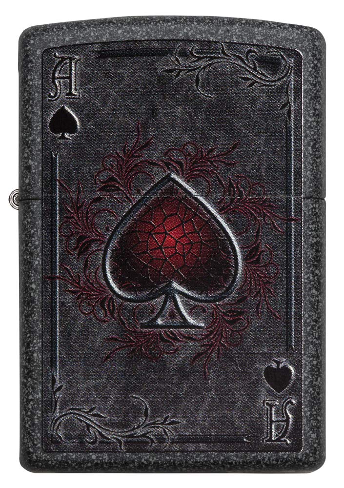 Zippo Briquet Tempête - Modèle As de Pique - Finition Iron Stone avec Color Image - Rechargeable - Réutilisable - Design Coupe-Vent - Coffret Cadeau Fabriqué aux États-Unis