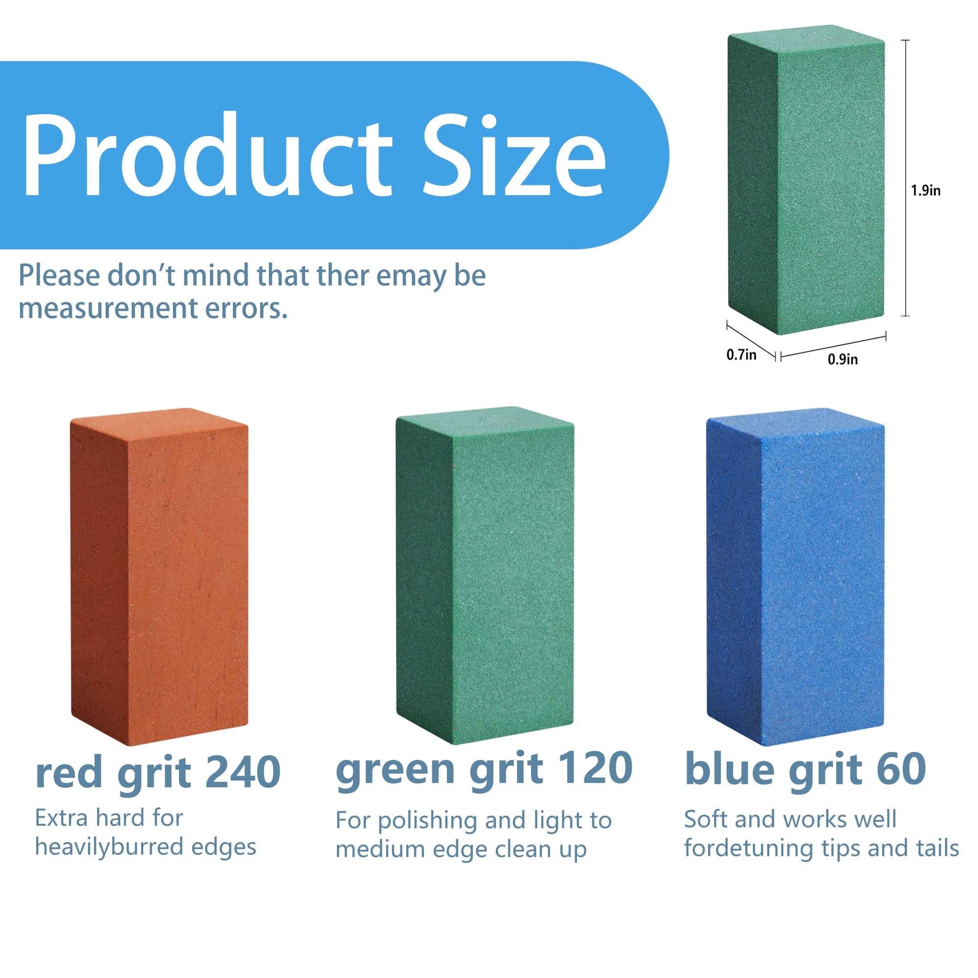 3 Pcs Gummy Rubber Abrasive Stone- Edge Grinding Rubber Block Stone- Soft Snowboard Gummy Stone- Snowboard Ski Stone for Removing Rust and Burrs (Blue 60 Grit, Green 120 Grit, Red 240 Grit)