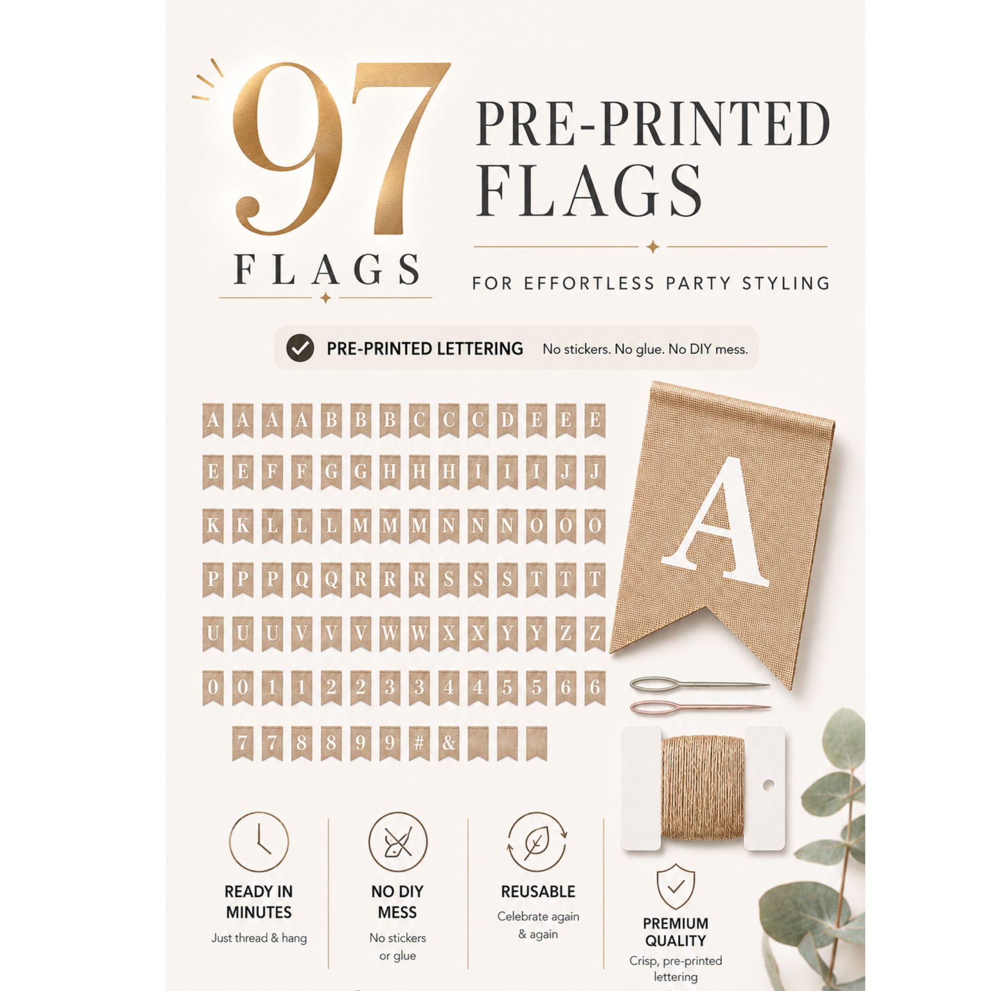 Kit de pancarta preimpresa: 97 banderas de arpillera con letras blancas, números y símbolos, pancarta personalizada reutilizable, haz tu propia pancarta personalizada para decoración estética de