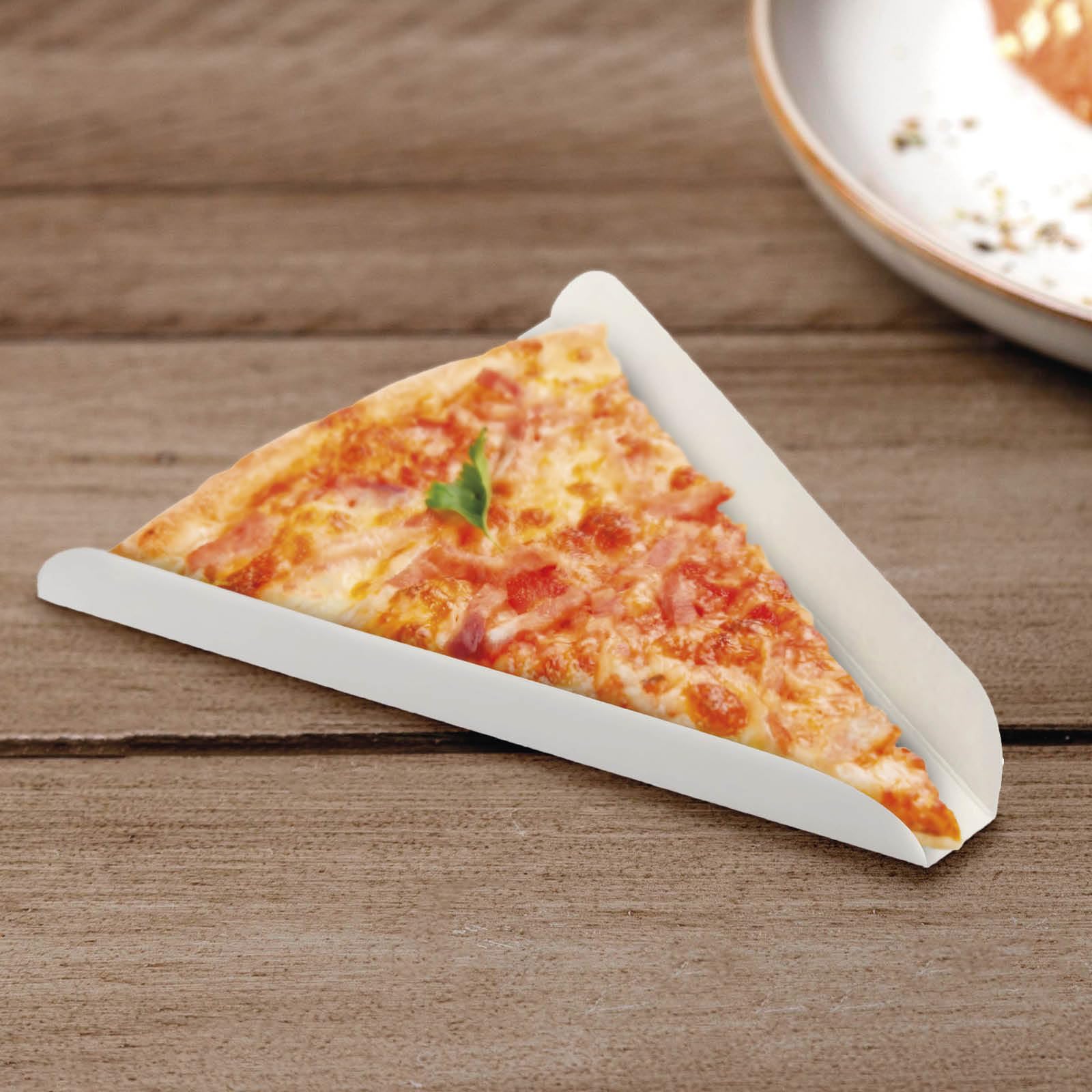 MAXI PRODUCTS - Lot de 100 cales à pizza en carton blanc à emporter de 18 x 23 x 3 cm - Boîte à pizza, à emporter, recyclable, porte-pizza, cale à emporter, facile à utiliser