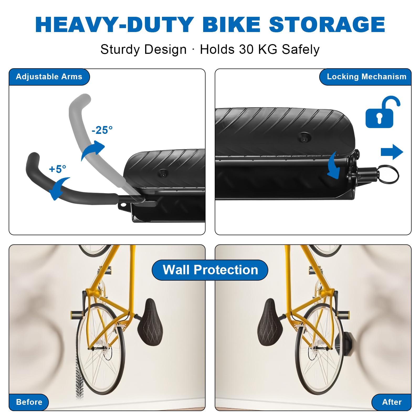 2 Paquete Soporte Bicicletas Pared Giratorio, Soporte Vertical de Pared Giratorio para Bicicletas, MTB y Bicicleta de Carretera Soporte Bicicleta Pared Giratorio Vertical para Garaje/Interiores
