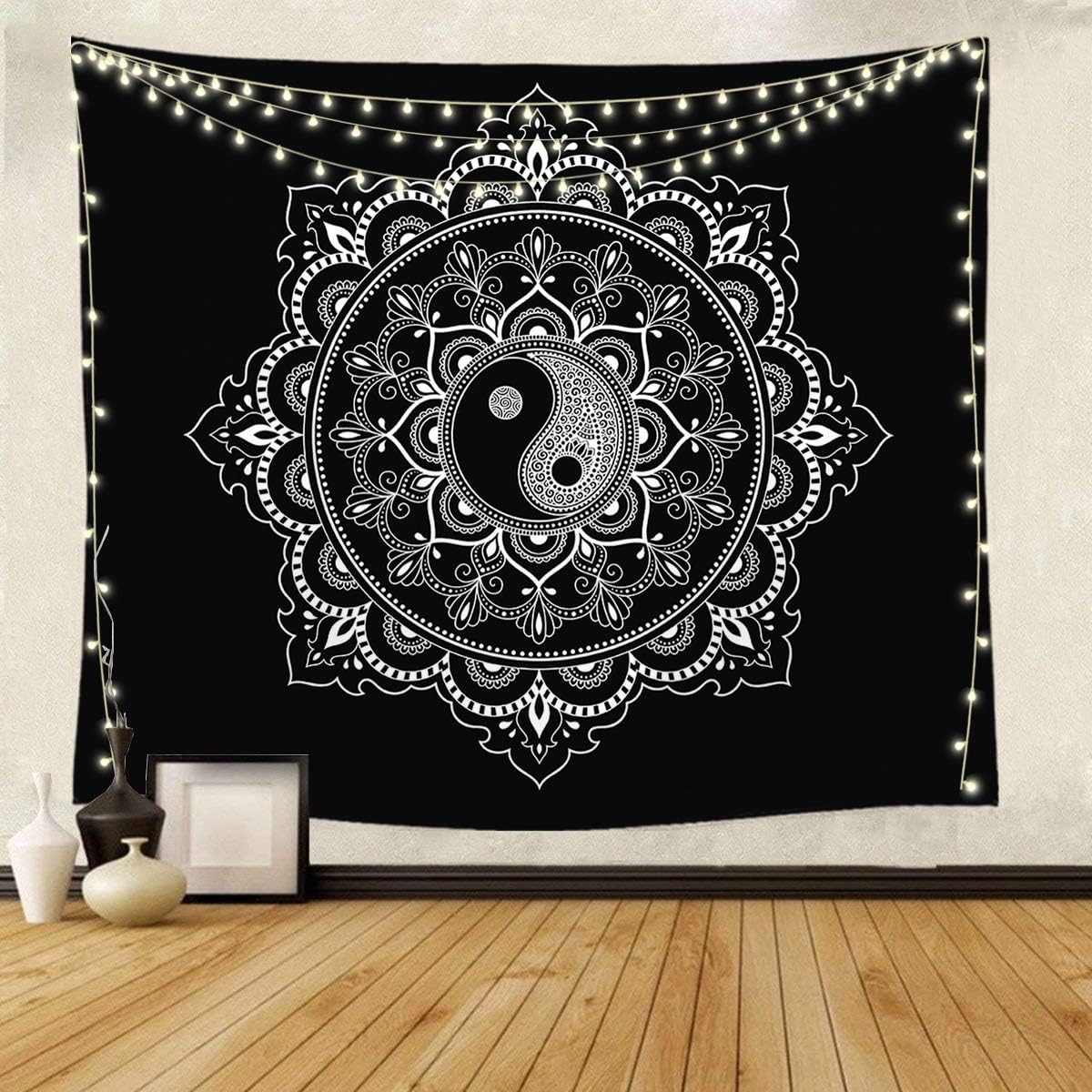 IMANDALE Yinyang Black and White Mandala Tapestry Wall Hanging for Bedroom, Living Room and Dorm 51x59 Inches