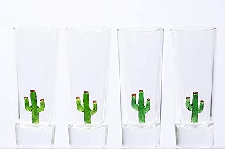 IOC Baja Collection Authentic Mexican Artisanal Tequila Shot Glasses with Glass Blown Cacti - 4 Shot Glass Pack 2 Oz 50 ML-Fathers Day Gifts Kitchen Supplies Fun Ideal Housewarming Gift - coolthings.us