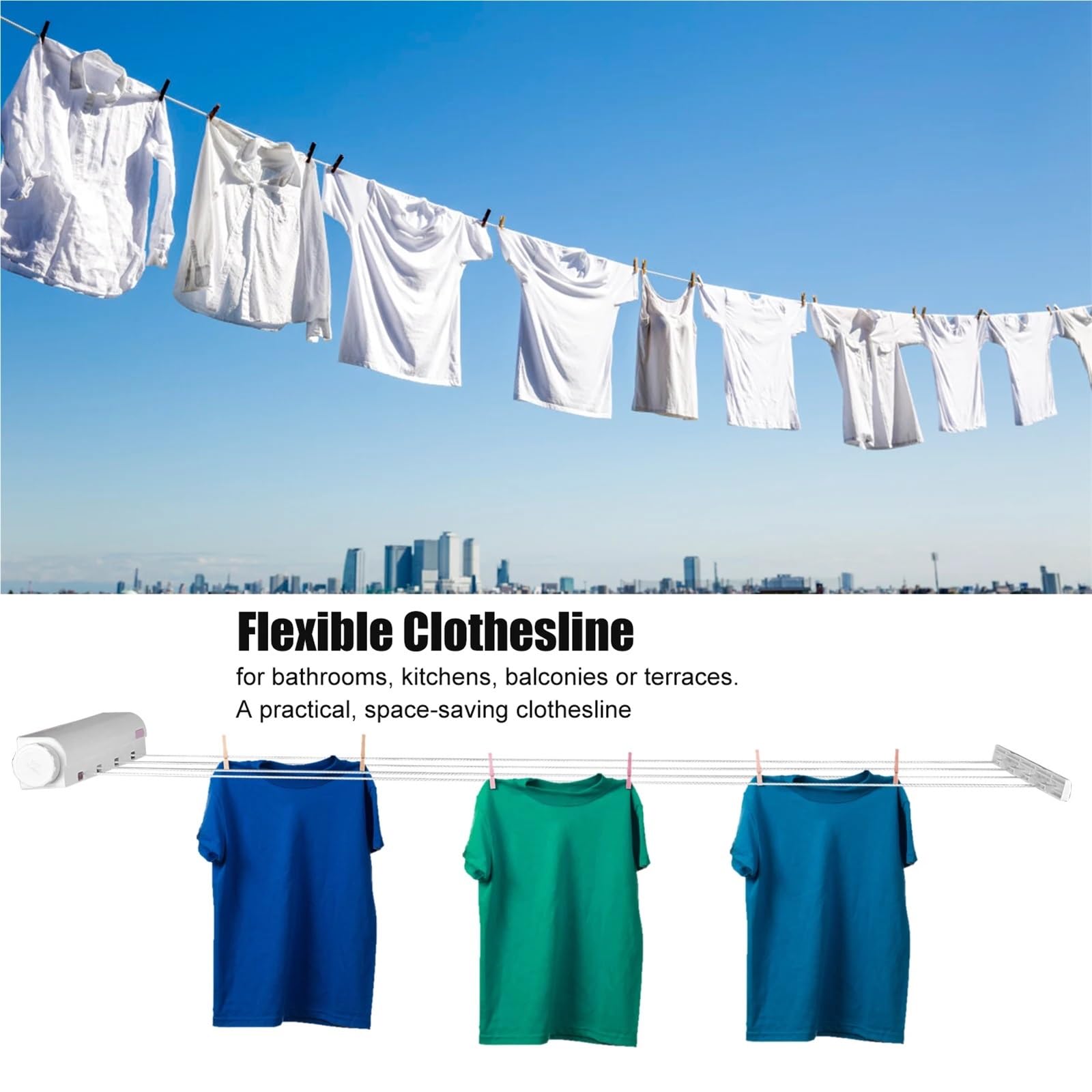 Corde à Linge rétractable, Corde de séchage for vêtements, Facile Utiliser for Les Fournitures d'intérieur et d'extérieur pour Le Linge