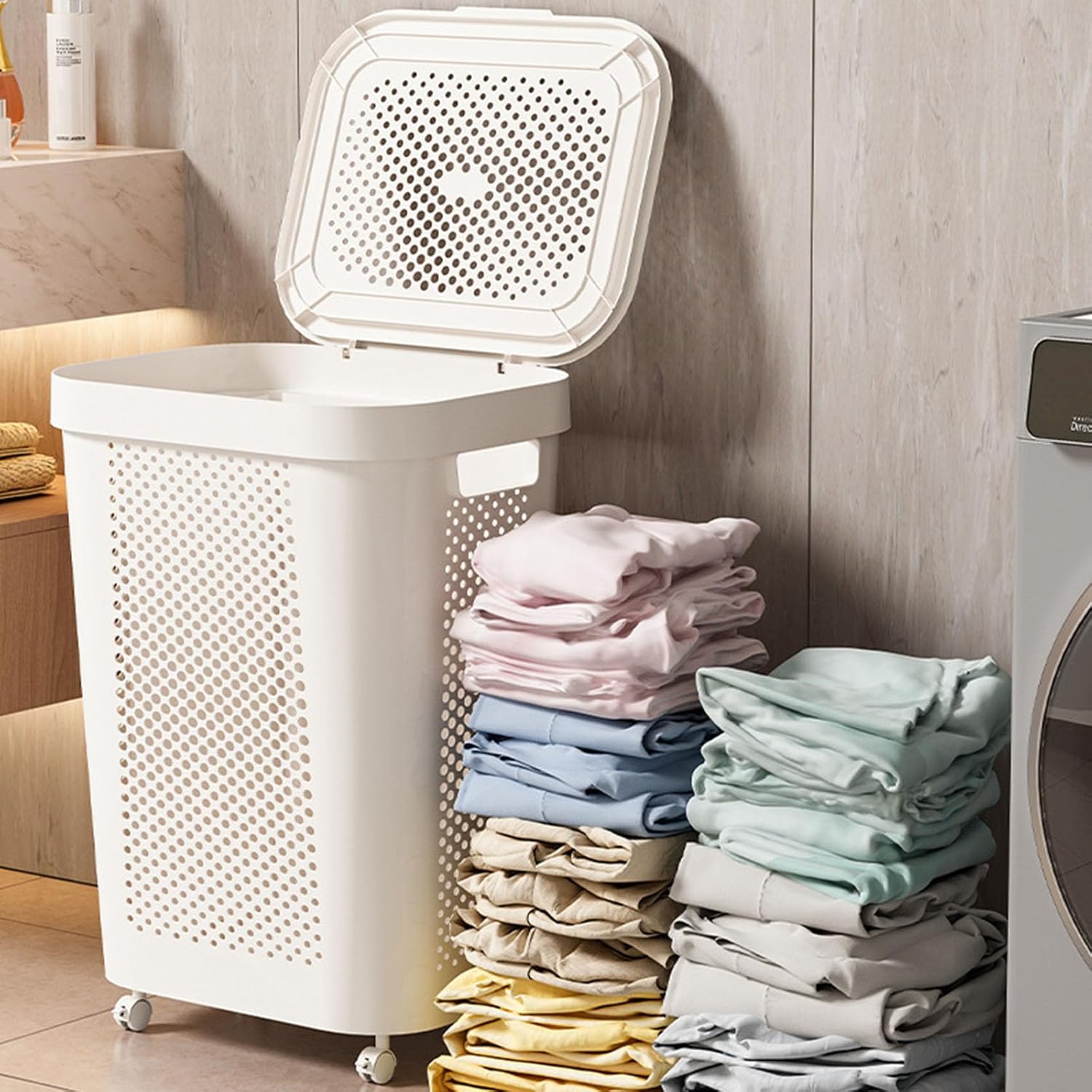 Elegant Ventilated Dirty Clothes Planner Large Capacity Permanent Polystyrene Direct Current Neat Thin for Laundry Room Modern Hamper