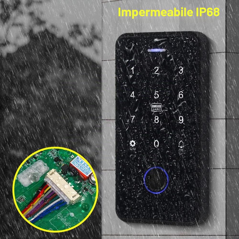 YiToo Tastiera biometrica per controllo accessi con impronte digitali Tuya App Smart NFC Apriporta Impermeabile 13.56 MHz Tastiera RFID con Wiegand 26 Bit Output/Input