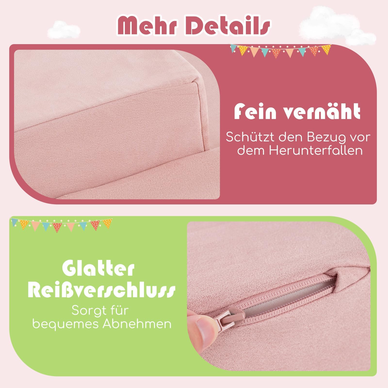 FANTASK 5 TLG. Kinder Softplay-Set, Schaumstoffbausteine mit Bällebad, Riesenbausteine zum Toben und Klettern, Schaumstoff Bausteine für Spielzimmer, Kinderzimmer (Rosa)