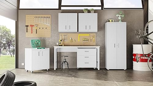 Vista 177 de Manhattan Comfort Fortress - Armario flotante de metal texturizado de 30 pulgadas con estantes ajustables, juego de 1, color blanco