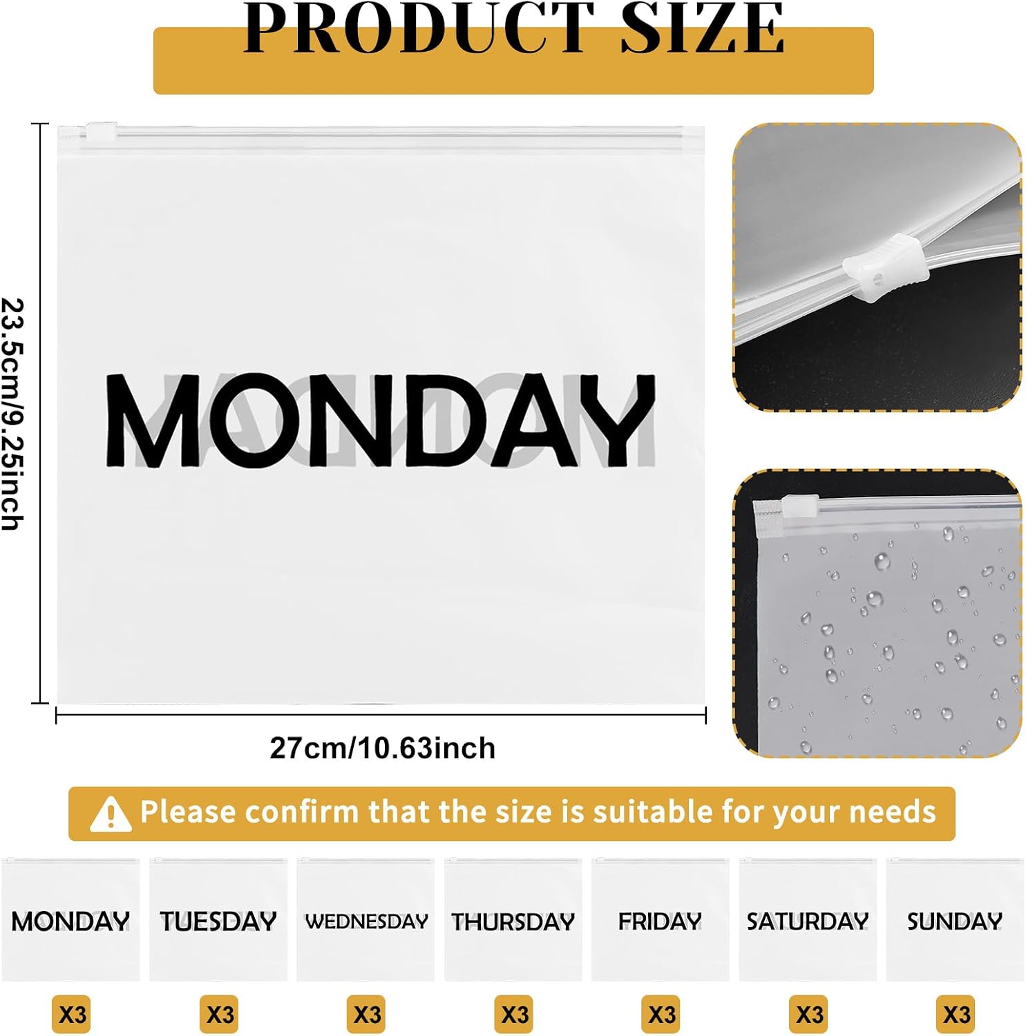 21pcs Days of Week Packing Cubes Luggage Organizers for Suitcase Plastic Zipper Bags for Travel Plastic Organizer Bags with Zipper Packing Cubes for Travel Days of the Week, ZJ-OFC00317_A_NO3