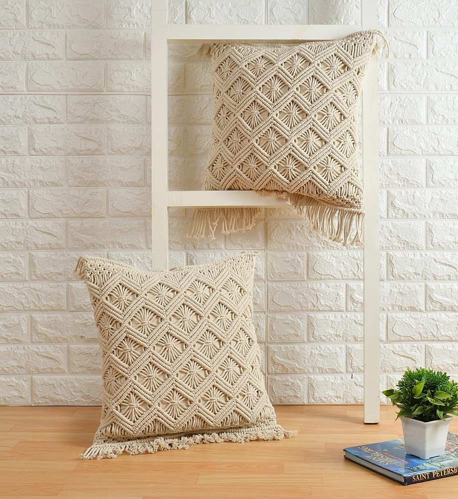 Handmade Macrame Cushion Cover - Boho Pillow -1