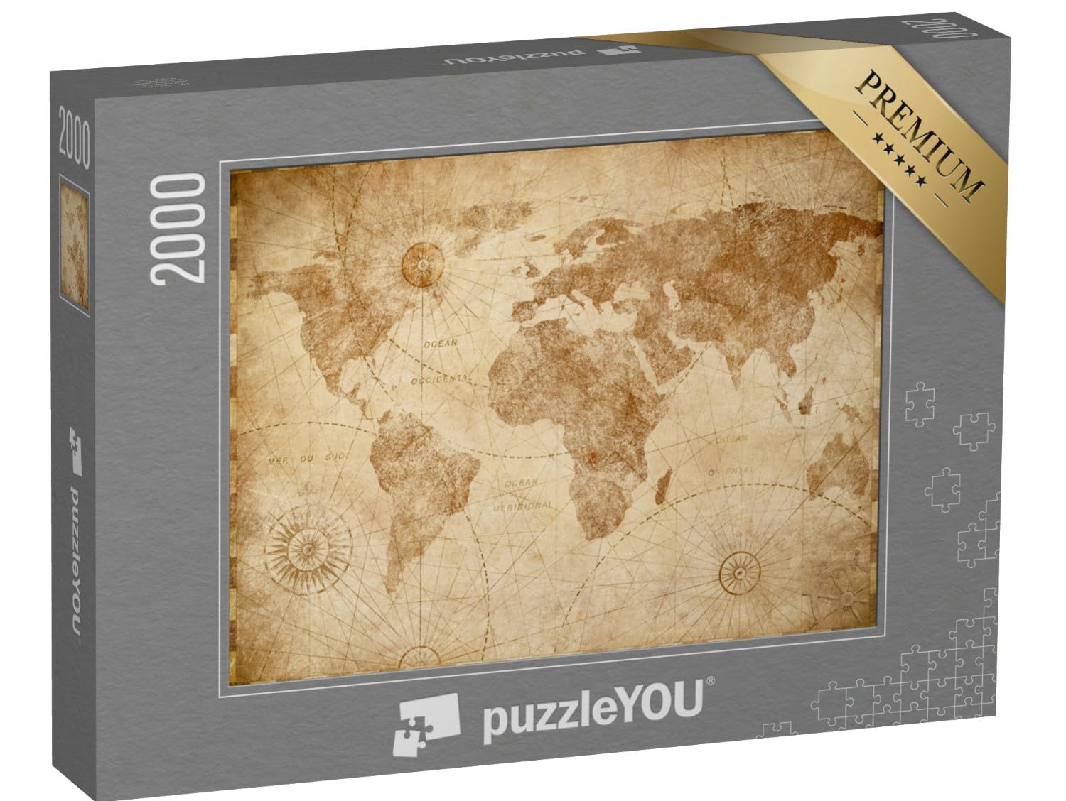 puzzleYOU : Puzzle de 2000 pièces « Ancienne Illustration Vintage de la Carte du Monde »