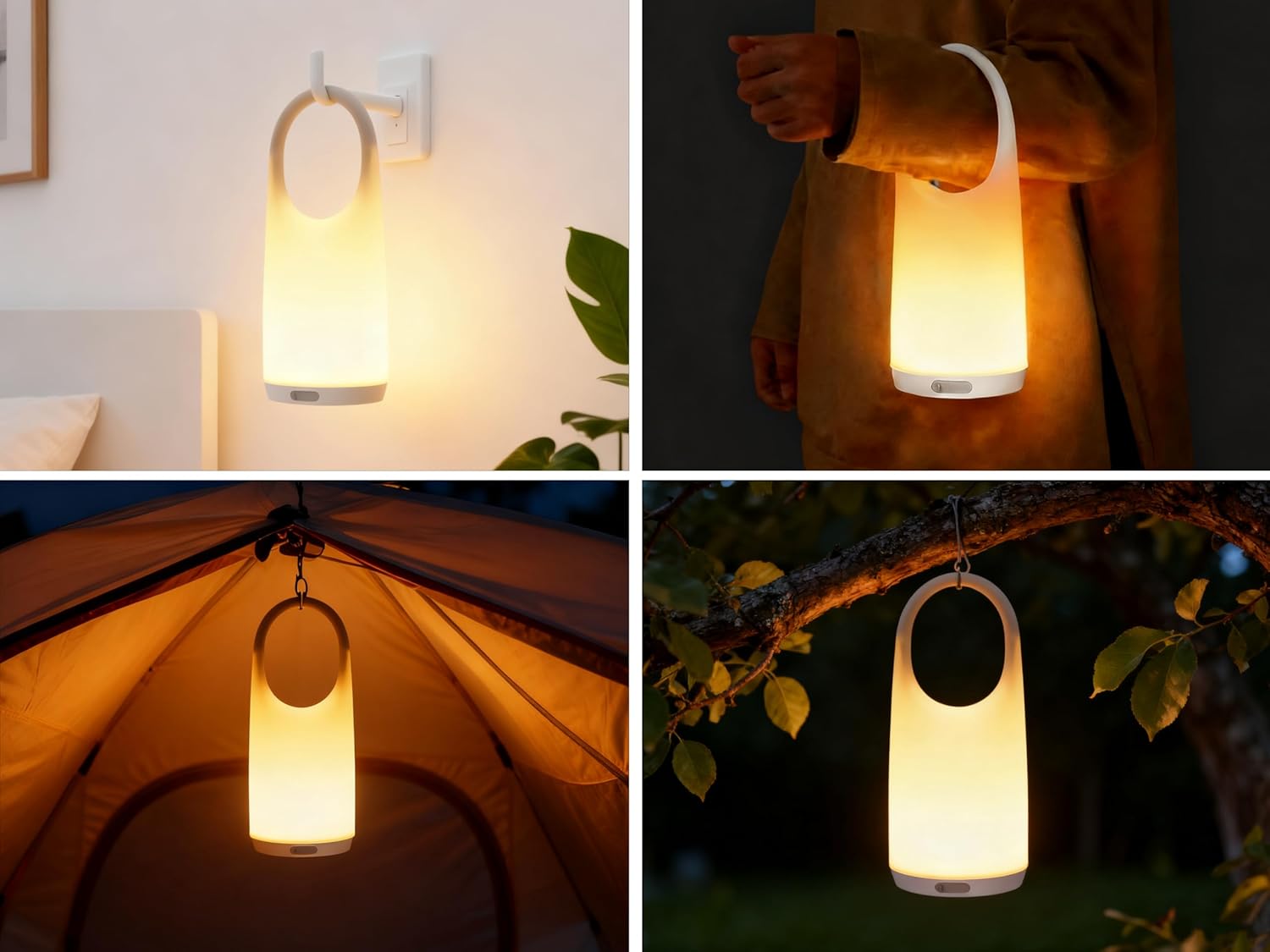Portable Night Light Table Lamp 2 in 1 Charging LED Camping Lantern Waterproof 3-Levels Dimming&Silicone Shell Shatterproof Survival Kits for Indoor Outdoor Home Emergency Light Power (Warm Colors)