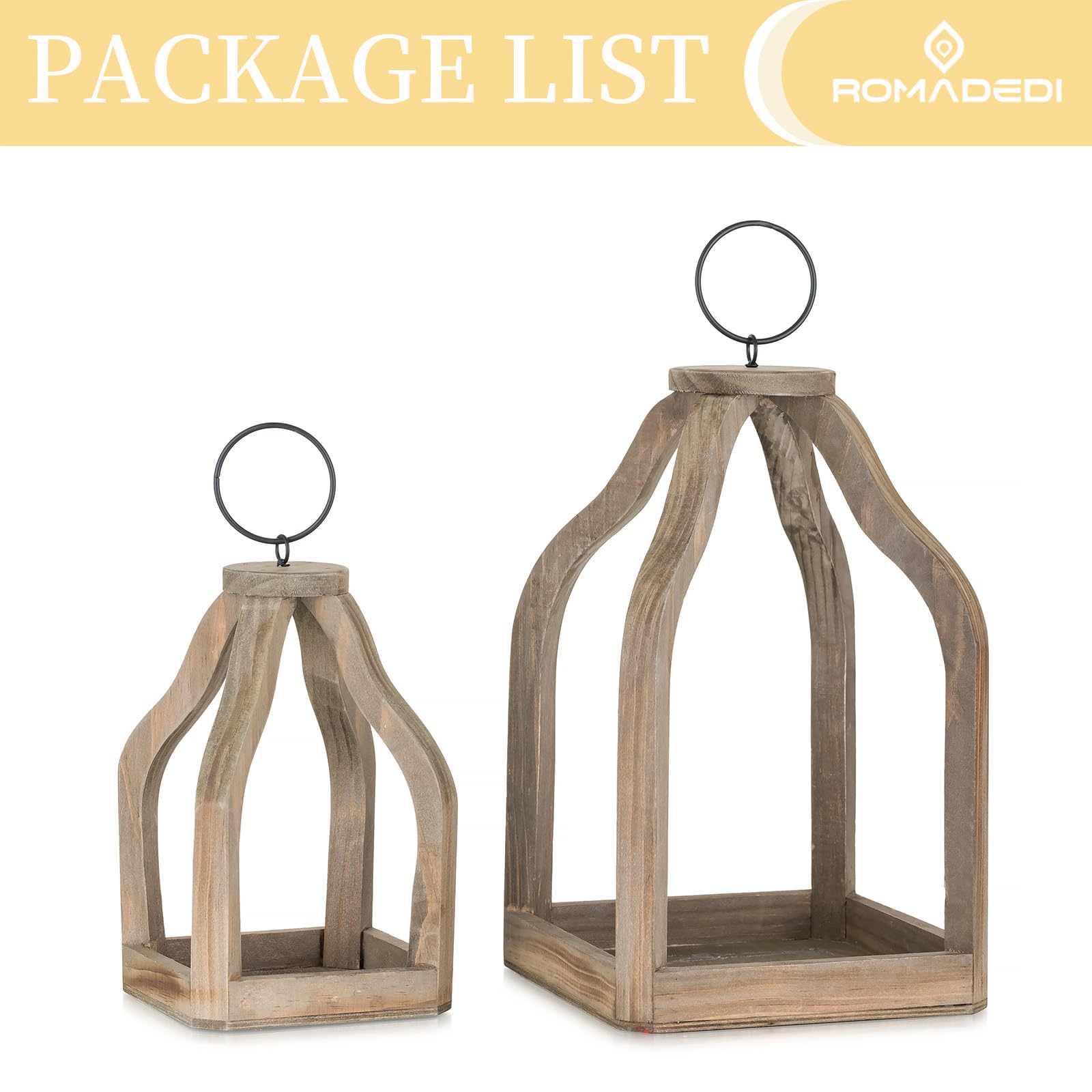 Romadedi Lot de 2 lanternes décoratives en bois rustique pour centre de table de mariage, intérieur ou extérieur, cheminée, décoration d'intérieur, marron