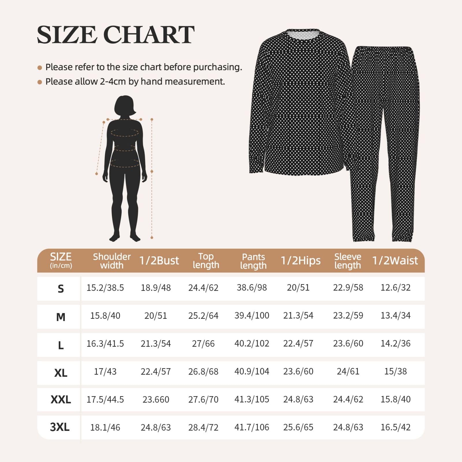 Pigiama da donna a maniche lunghe con stampa a pois bianchi e neri Set pigiama morbido elastico coulisse casual Daywear