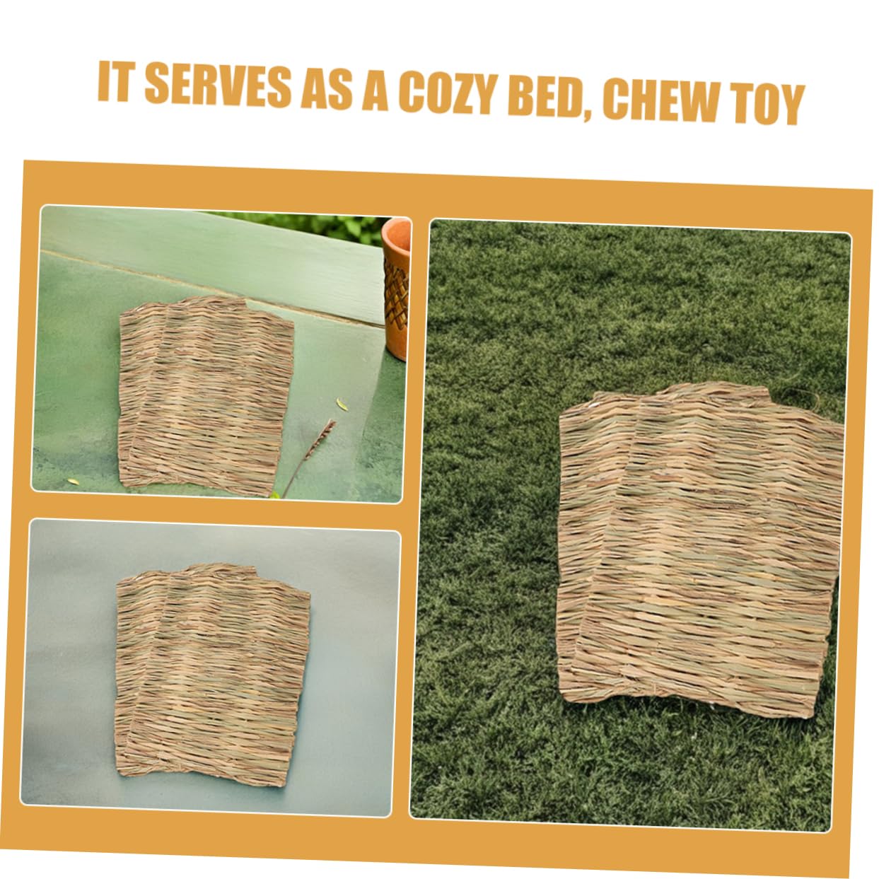 Toyvian Lot de 2 Nattes en Herbe Tressée pour Lapin, Couchage pour Petits Animaux, Usage en Cage, Repos Confortable et Jouet à Mâcher