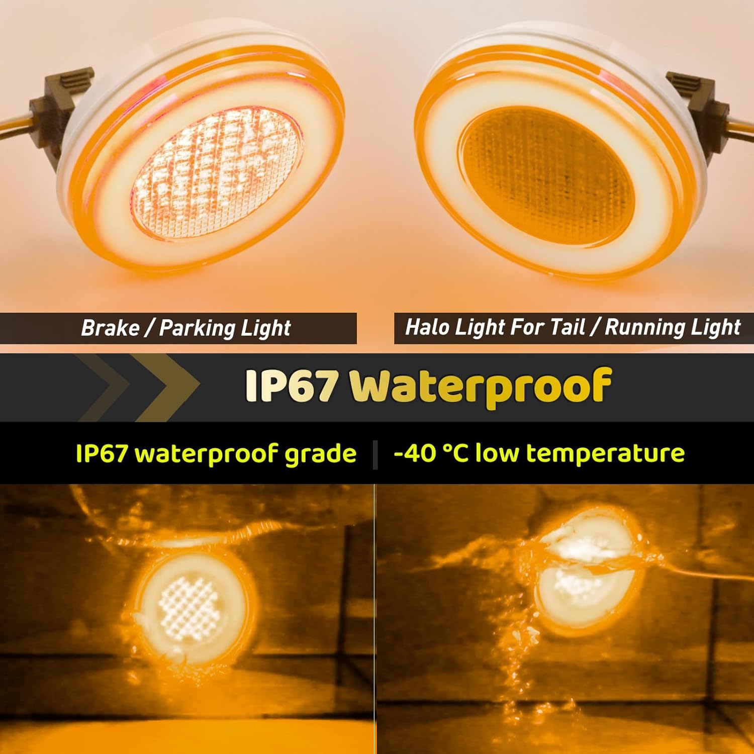 2pcs Smoked Lens 4 inch Round Amber 64 LEDs Trailer Trucks Halo Parking Turn Signal Tail Lights w/Rubber Grommet Sealed Waterproof IP67 For RV/Van, DC 12V