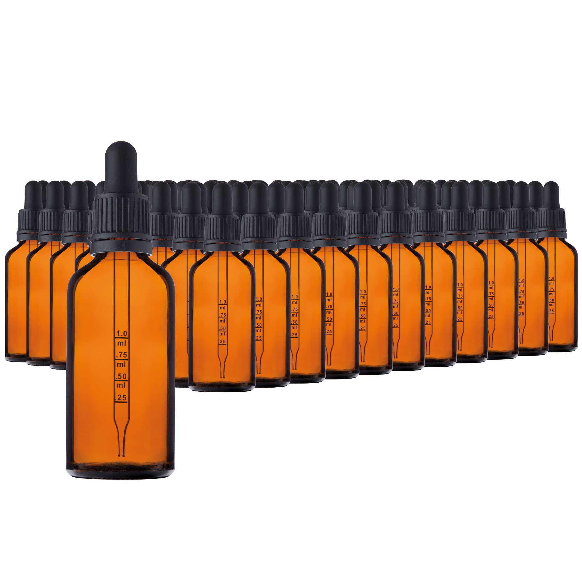 Botella de pipeta 50ml-88pcs Botella de vidrio pequeña - frasco de cristal ámbar con tapa de pipeta negra incluyendo 5pcs Accesorios de ayuda Botellas de vidrio marrón