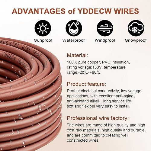 Miniatura 4 de Cable de termostato  Cable de circuito de alimentación de cobre macizo calibre 18 y 5 conductores de 185, 10 pies, para equipos de calefacción y