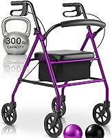 Vive Mobility Steel Rollator Walker with Seat - Foldable Narrow 4-Wheel Lightweight for Seniors, Small Spaces, Adjustable Height, Purple