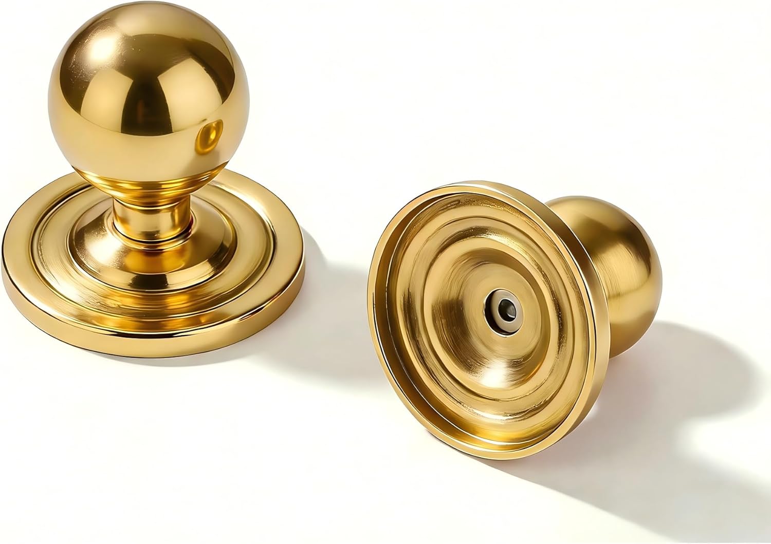 khtumeware 10 Pack Polished Brass Cabinet knobs with blackplate Solid Heavy-Duty Bifold Closet Door Knobs Hardware for the Kitchen Bathroom and Dressing Table