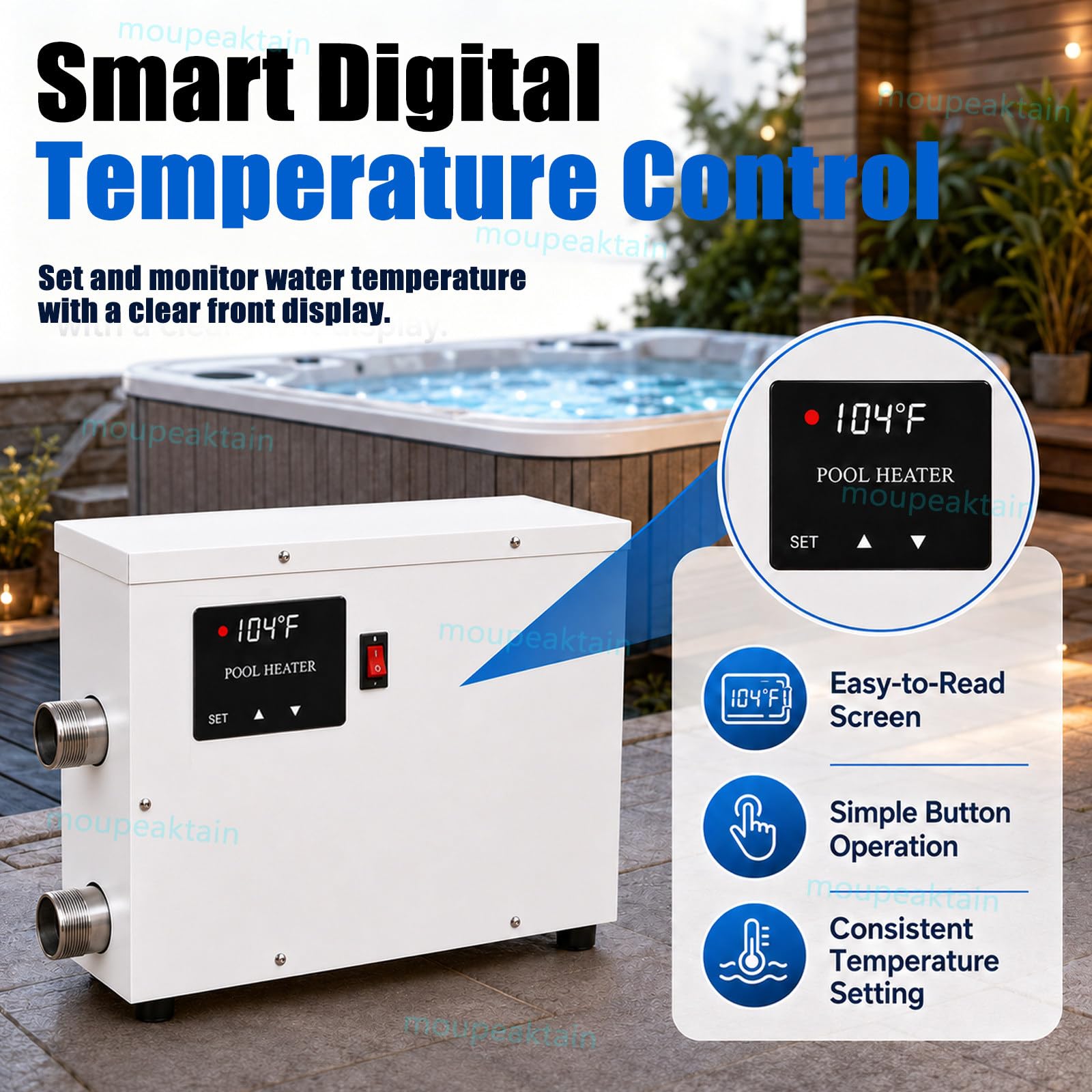Riscaldatore Elettrico per Piscina 220 V, Scaldacqua 5.5KW / 9KW / 11KW con Termostato Automatico, Riscaldatore in Acciaio Inox per Piscina Fuori Terra, Spa E Vasca Idromassaggio 11KW