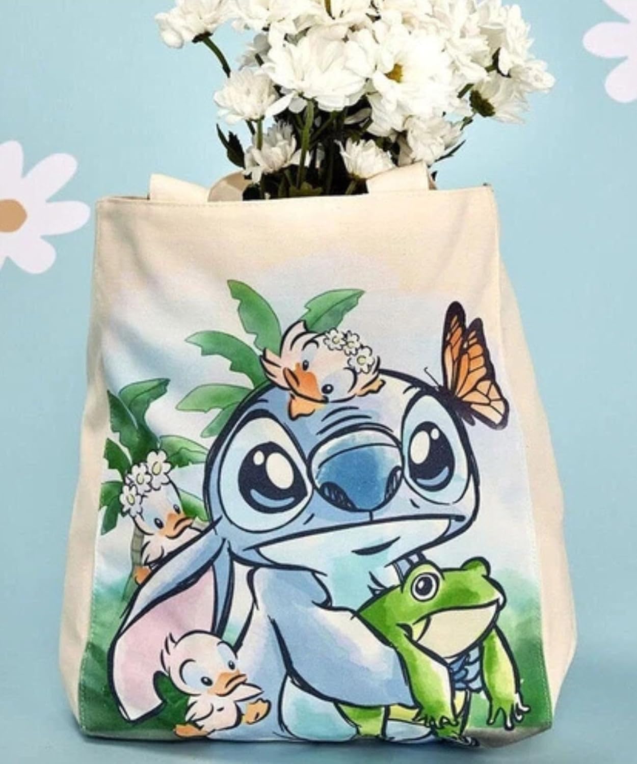 Loungefly Disney Stitch Springtime Daisy Canvas Tote Bag