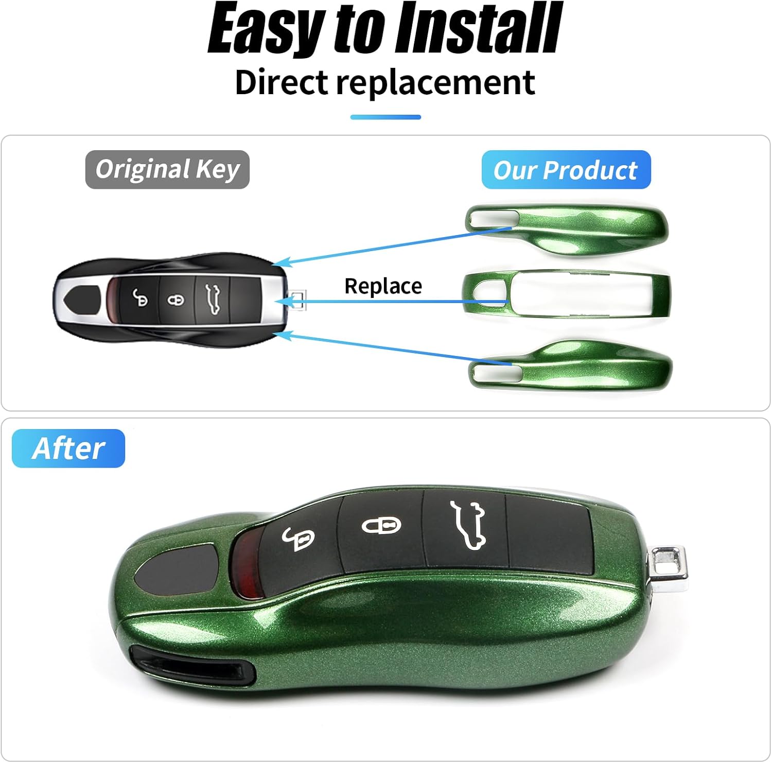 Mamba Green Compatible with Porsche Key Cover for Macan 2014-2024 Cayenne 2011-2017 Panamera 2010-2016 911 2013-2018 718 Boxster 2013-2016 Cayman 2013-2016 Car Remote Key Case Replace - Image 6