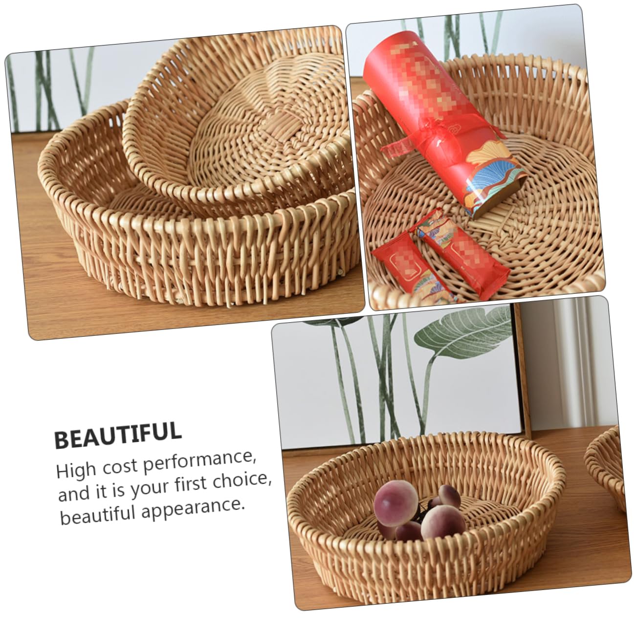 Cesta De Almacenamiento Tejida De Ratán Sintético - Medidas 33x23x11 Cm Para Organizar Escritorio, Baño O Cocina