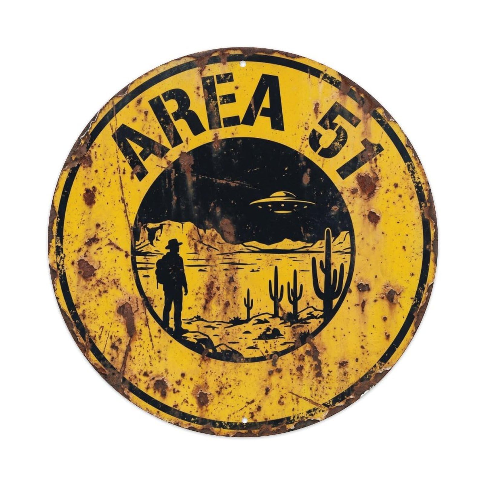 Area 51 Desert Visitor Saucer Night Scene Metal Tin Sign