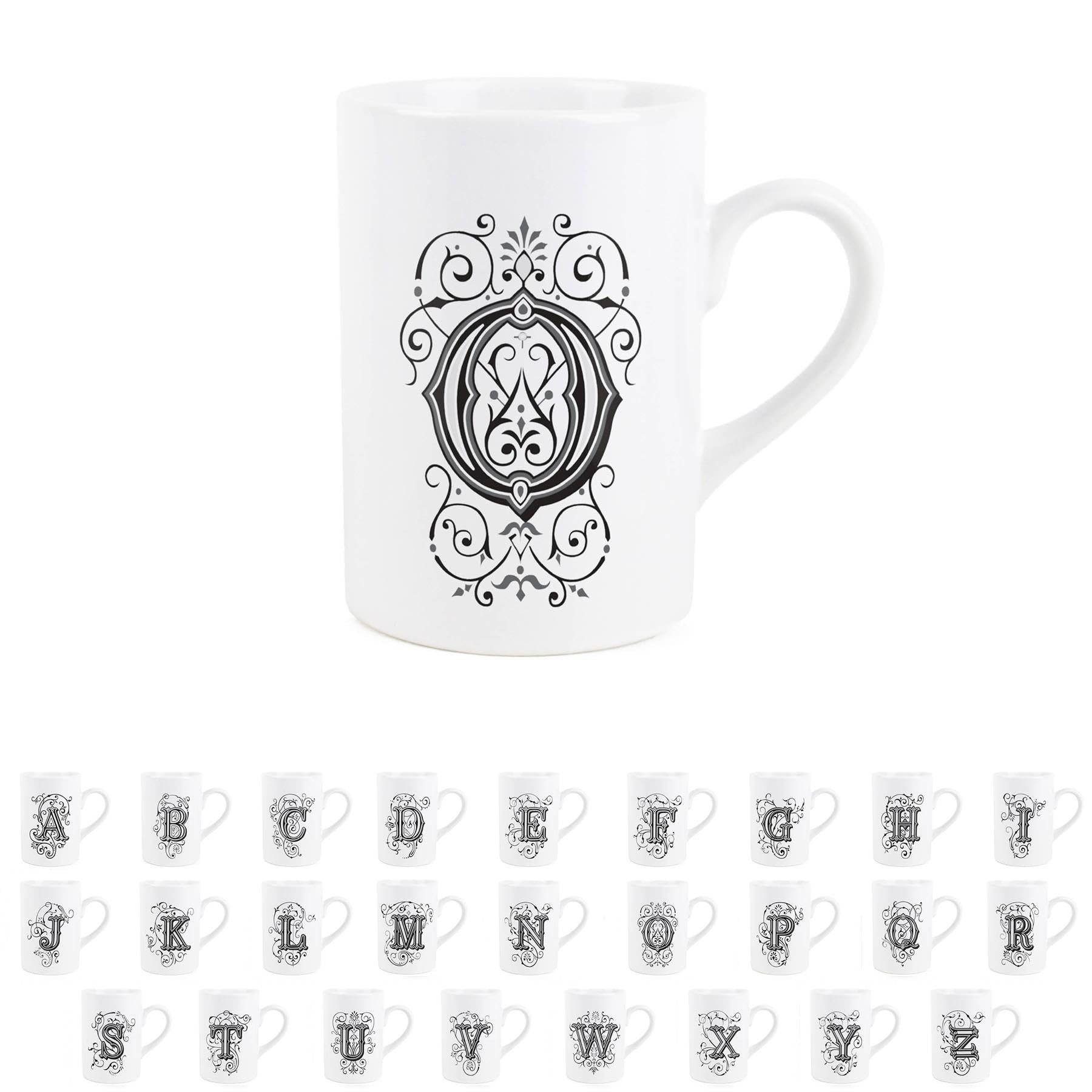 Gothic Letter O Mug - Black & White Swirly Personalised Initial/Alphabet Gift - Tea Coffee Hot Drinks Ceramic Mug Present