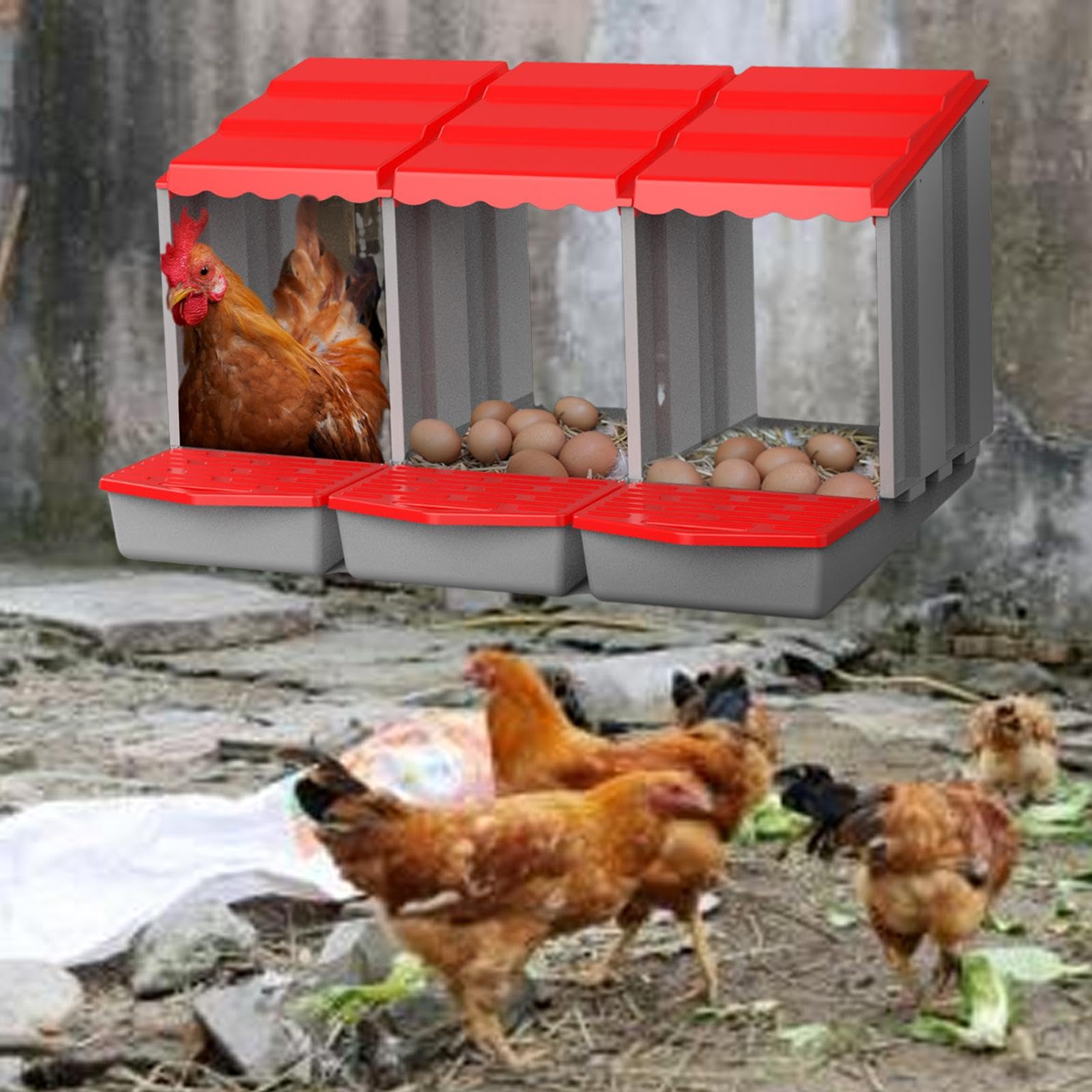 Caja para de Huevos Resistente Y Cómoda Nido para Gallinas Ponedoras Caja de Cría para Y Gansos Circulación de Aire Apta para Criaderos a, Rojo, M