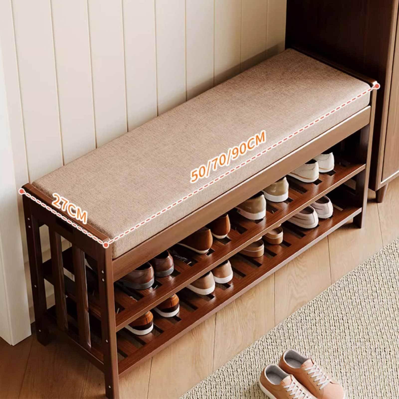 Bamboe Schoenbank met Kussen 3 Tier Opbergrek voor Entryway Hal Woonkamer Einde van Bed Bank 50 cm Lang Bamboe Schoenbank met Kussen 3 Tier Opbergrek voor Entryway Hal Woonkamer Einde van Bed Bank 50 cm Lang