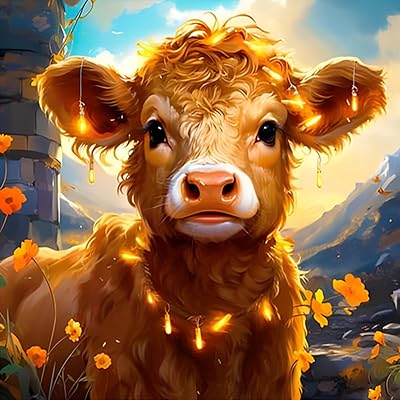 SENQAO Diamond Painting Kits for Adults Cow, 5D DIY Diamond Art Kits for Beginners Round Full Drill Diamond Painting for Home Wall Decoration Gift 12×12inch, Cow