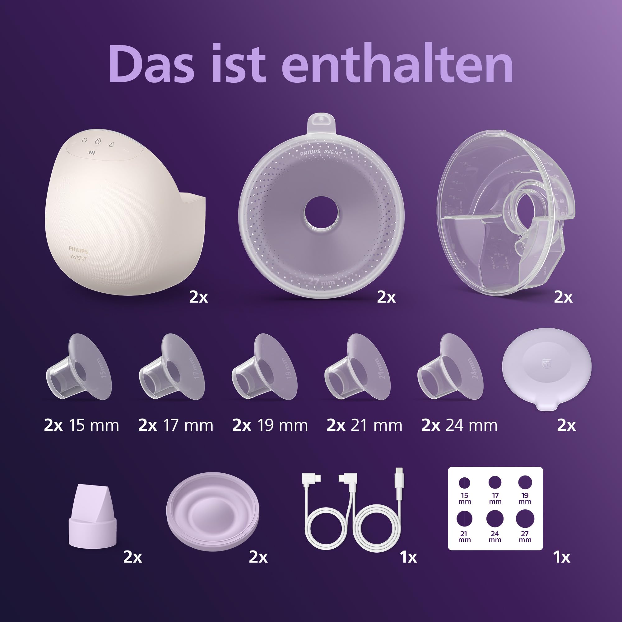 Philips Avent Natural Care Hands-free tragbare elektrische Doppelmilchpumpe – spiegelt den Trinkrhythmus des Babys wider, SkinSense Brustkissen für ultimativen Komfort, Krankenhausqualität, SCF495/11