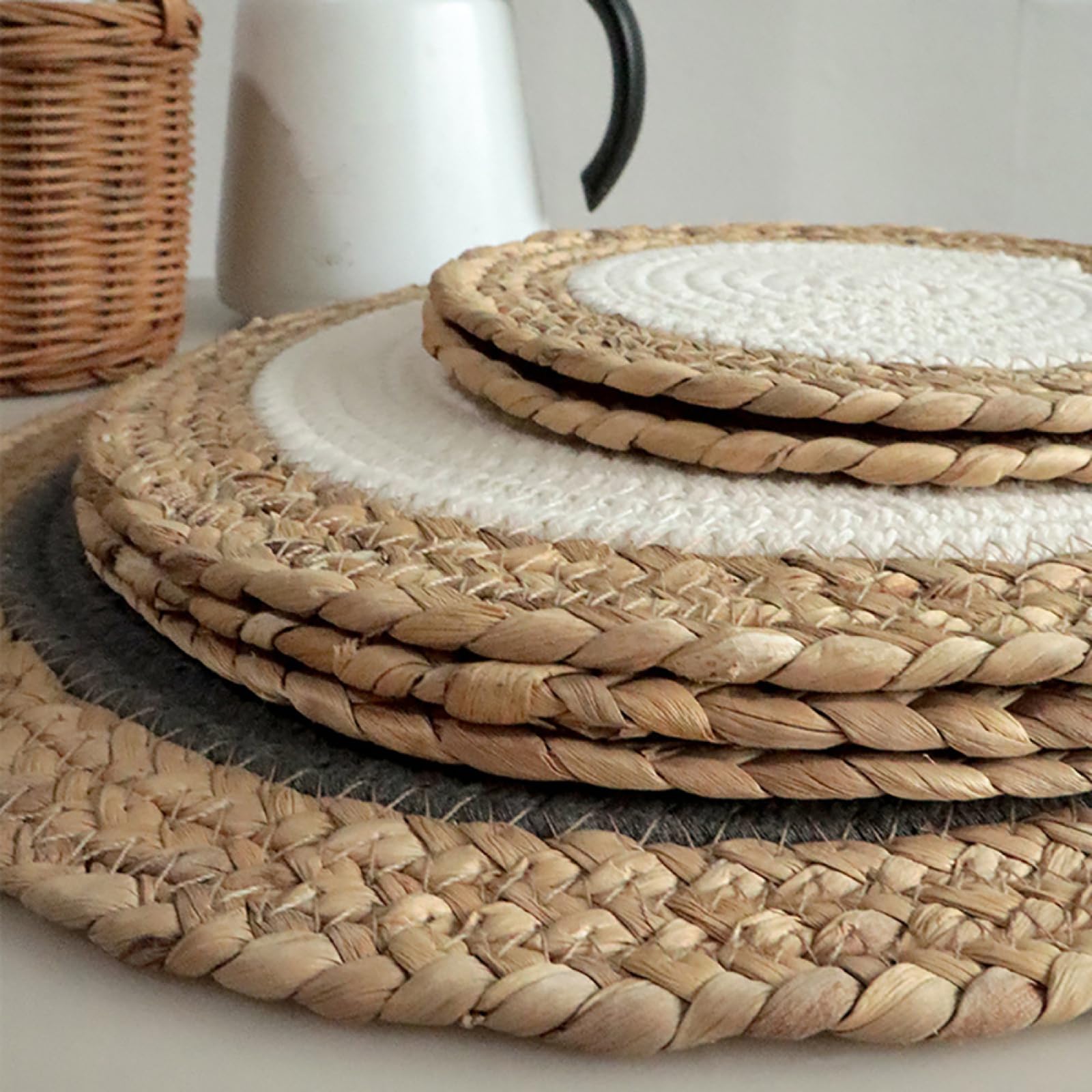Tovagliette All'americana Intrecciate Per Decor Da Scrivania|Tovagliette Durevoli In Stile Rustico Rotonde,Grigio Scuro,20 Cm (7,8 Pollici) - 8 Pezzi