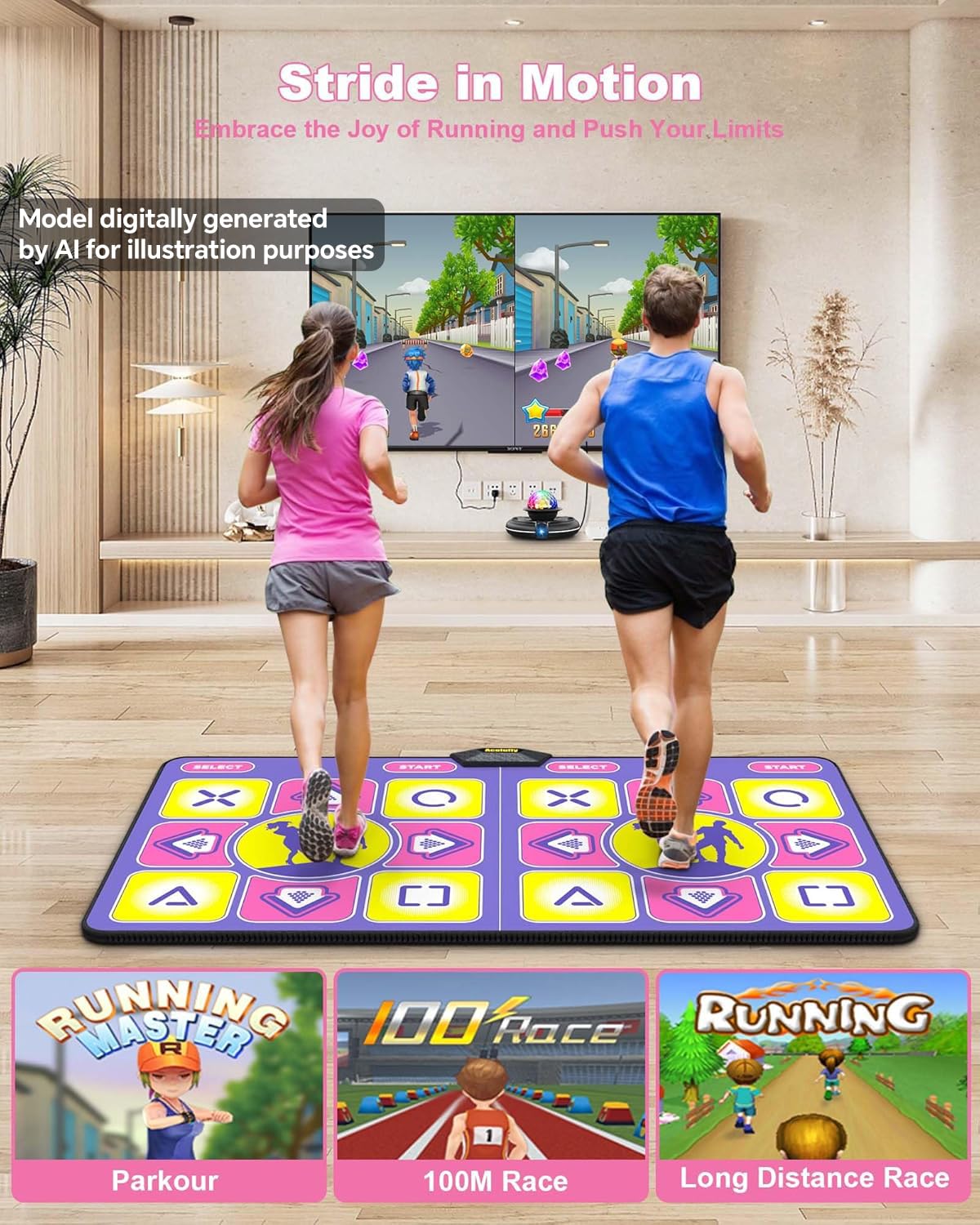 Tappetino da Ballo per TV con Controller Wireless, Doppio Utente, Antiscivolo, Fitness per Bambini e Adulti, Regalo per Ragazze e Ragazzi (Viola)