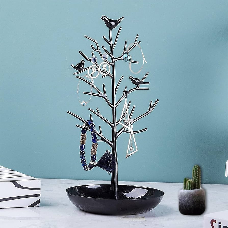 TIVUNORON Schmuckständer Baum Mit Vögeln - Metall, Antikgrün, 30x15x15 Cm