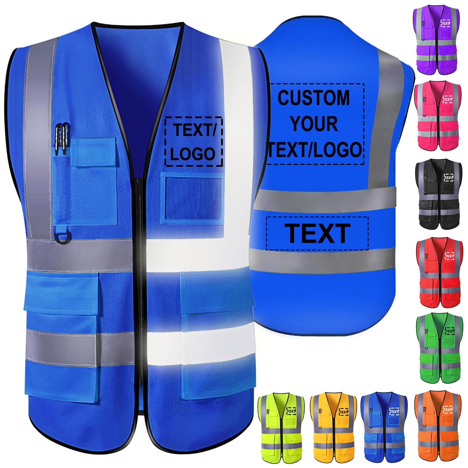 Custom Safety Vest Personalized Logo Reflective High Visibility Men Pockets Vest