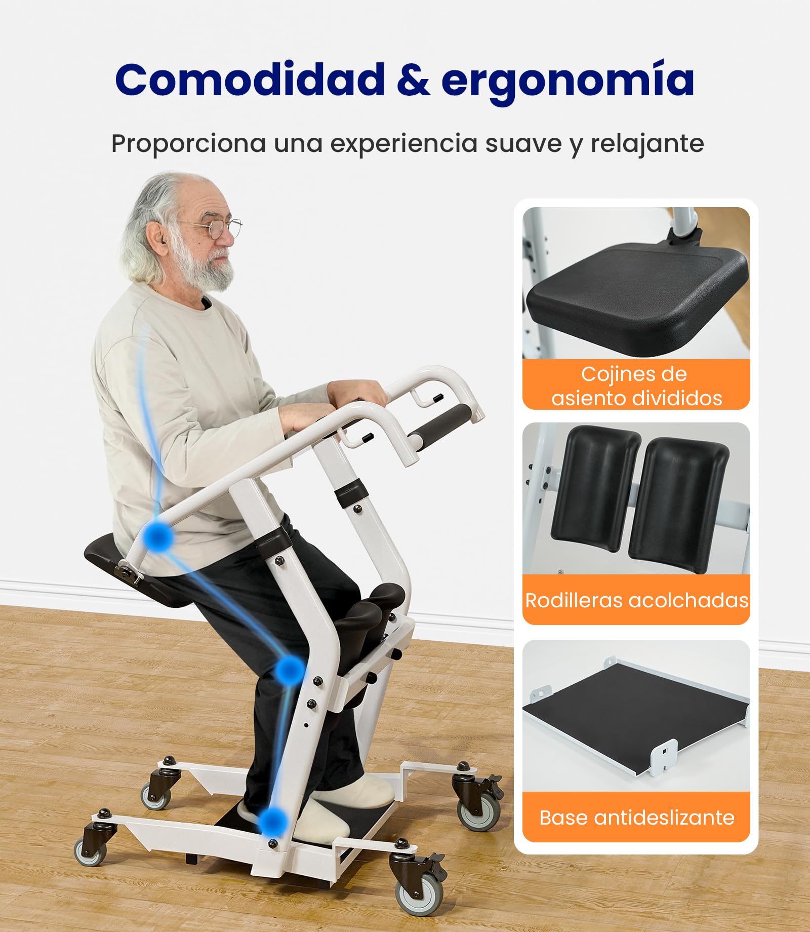 VOCIC AY03 Grúa de bipedestación, transferencia sentado-de pie 180 kg | Mayores en casa, ayuda transferencia cama silla WC, elevador móvil para cuidados diarios, capacidad 180KG