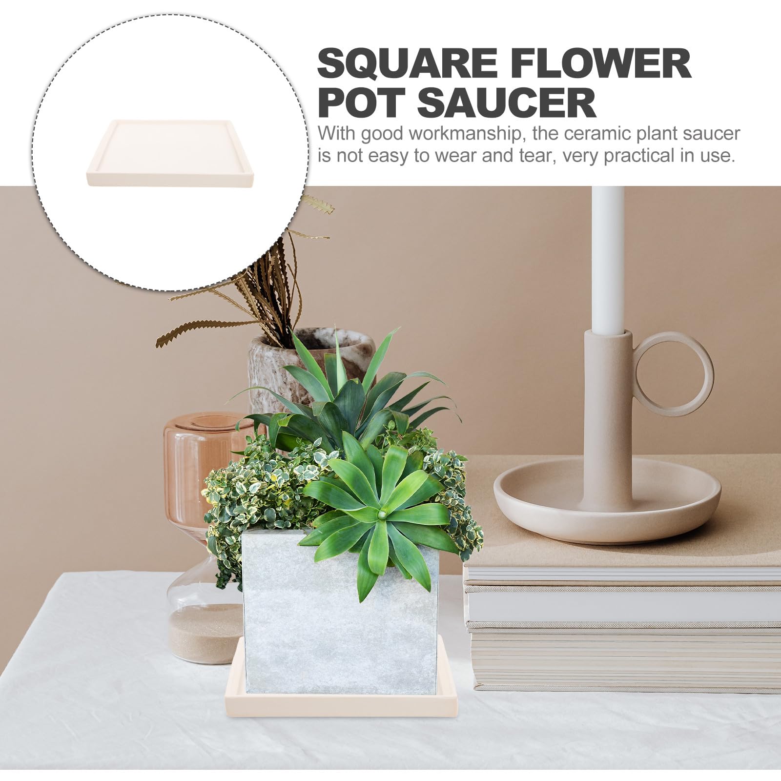 Veemoon Sottovaso in Ceramica Beige Rettangolare Resistente, Antideformazione, per Vasi da Bonsai e Piante da Interno Mantenendo Pulita L’Area