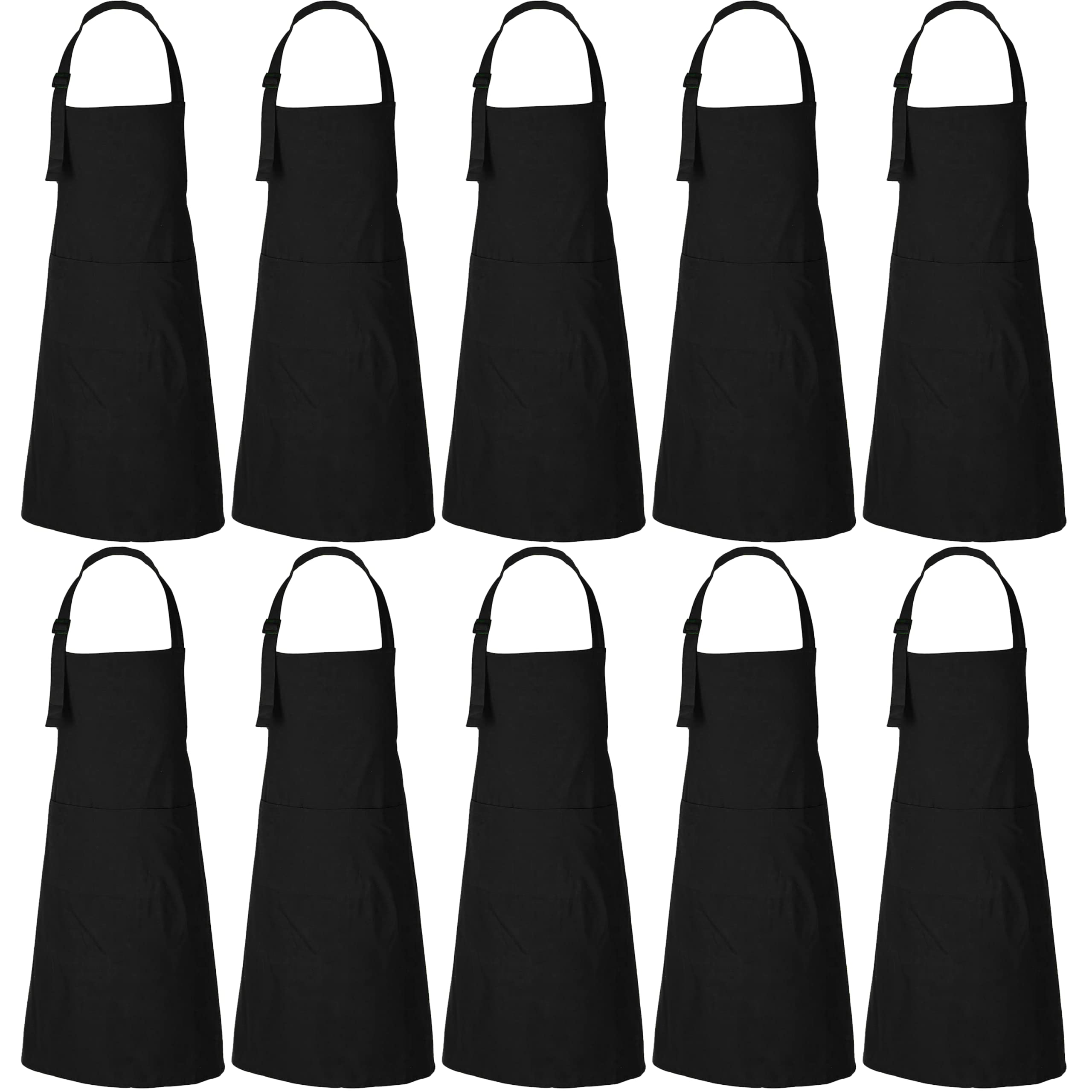 Rajrang Unisex Black Kitchen Aprons Bulk Set Of 10 Adjustable Neck Apron With Pockets Uses Restaurant Waiters Chefs 35X27 Inch