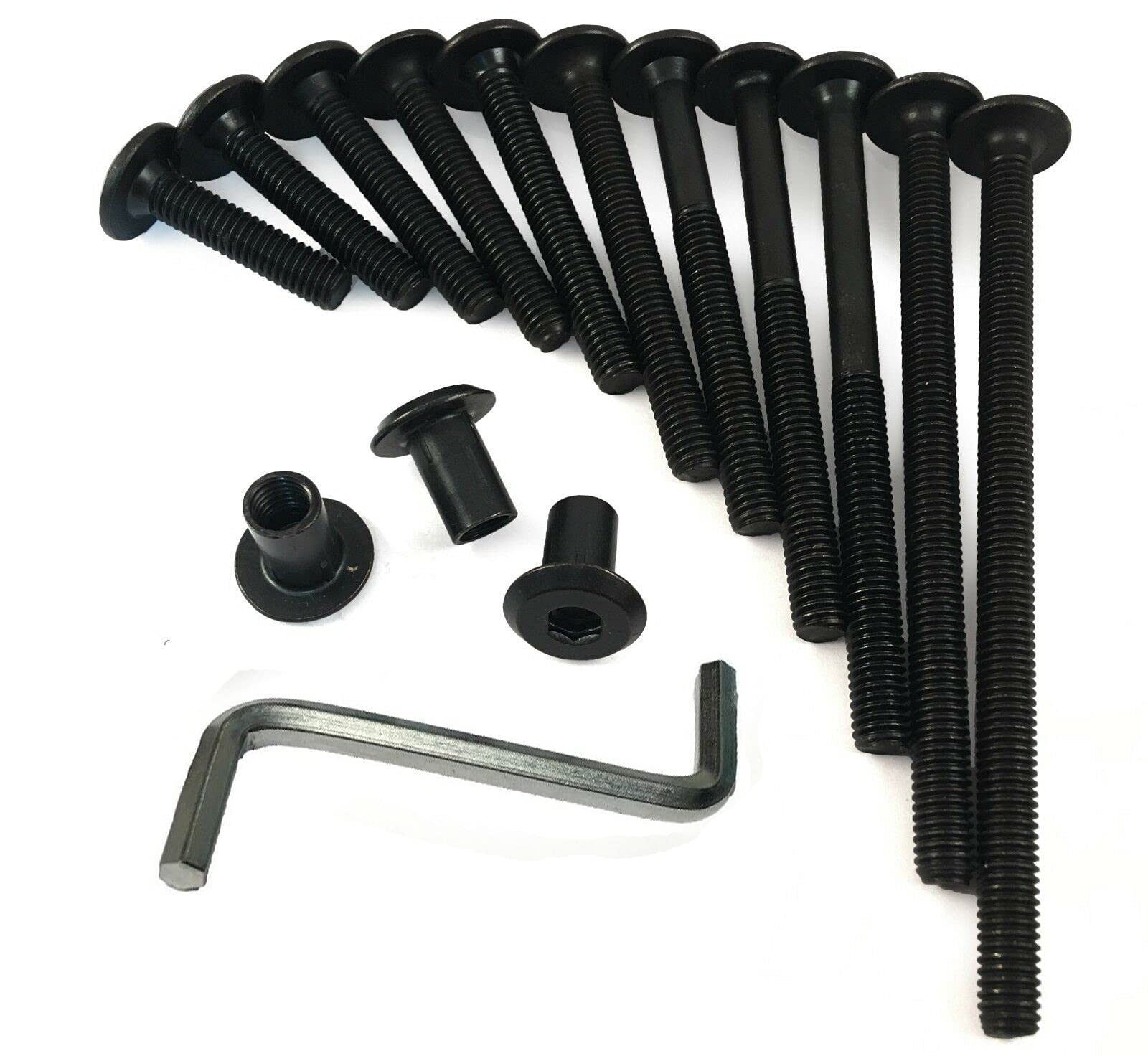 M6 Black Furniture Connector Bolts With Black Zinc Plated Connector Caps M6 x 12mm (20, 115mm)