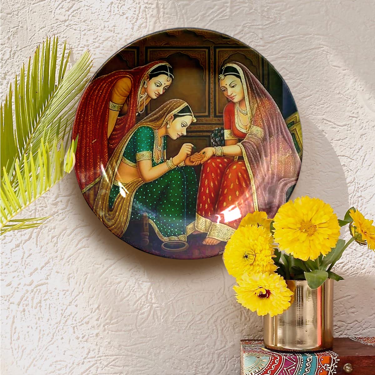 JIKRAA® Incredible Rajasthani Art Ceramic Decorative Designer Wall and Table Top Plate with Stand and Hook, Decorative Wall Plates for Living Room, Home, Office, Hotel and Cafe - Design 20 (8 Inch)