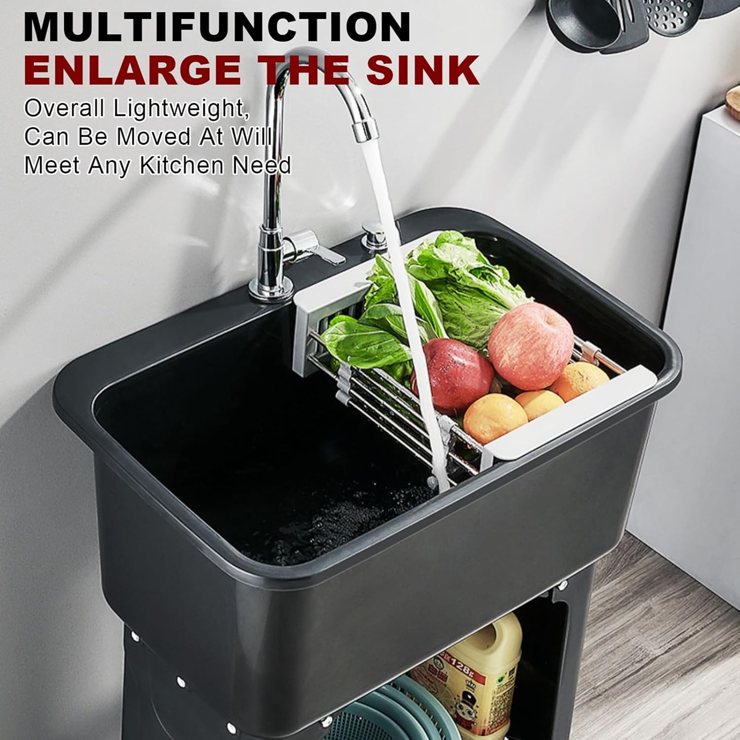 Commercial Sink Plastic Utility Sink Freestanding Laundry Sink Utility Sink Drainer Kitchen Restaurant Storage Shelf with Faucet for Outdoor Indoor Garage Laundry/Utility Room. ( Color : Gray , Size :