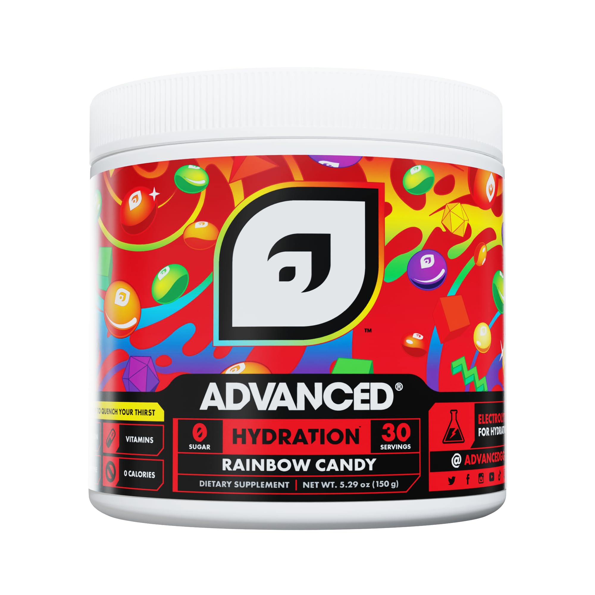 Hydration High-Performance Electrolyte Drink Mix with B Vitamins for All-Day Hydration - Caffeine Free, Zero Calories, Sugar Free, & Keto Friendly - (30 Servings, Rainbow Candy)